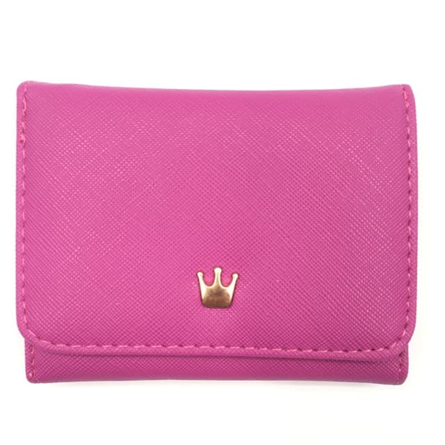 Short Mini Women Wallets Crown Decorated Fold PU Leather Coin Purse Card Holder(Deep Purple) - Immagine 1