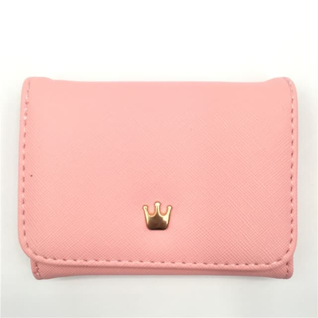 Short Mini Women Wallets Crown Decorated Fold PU Leather Coin Purse Card Holder(Pink) - Immagine 1