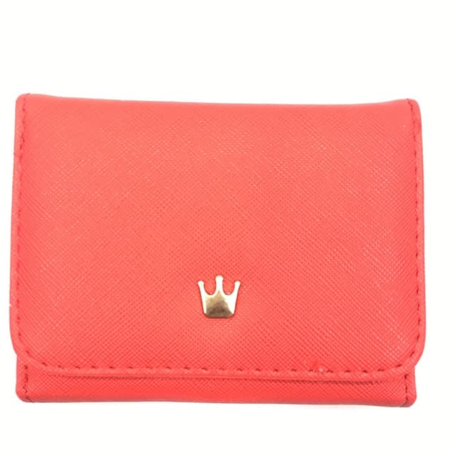 Short Mini Women Wallets Crown Decorated Fold PU Leather Coin Purse Card Holder(Red) - Immagine 1