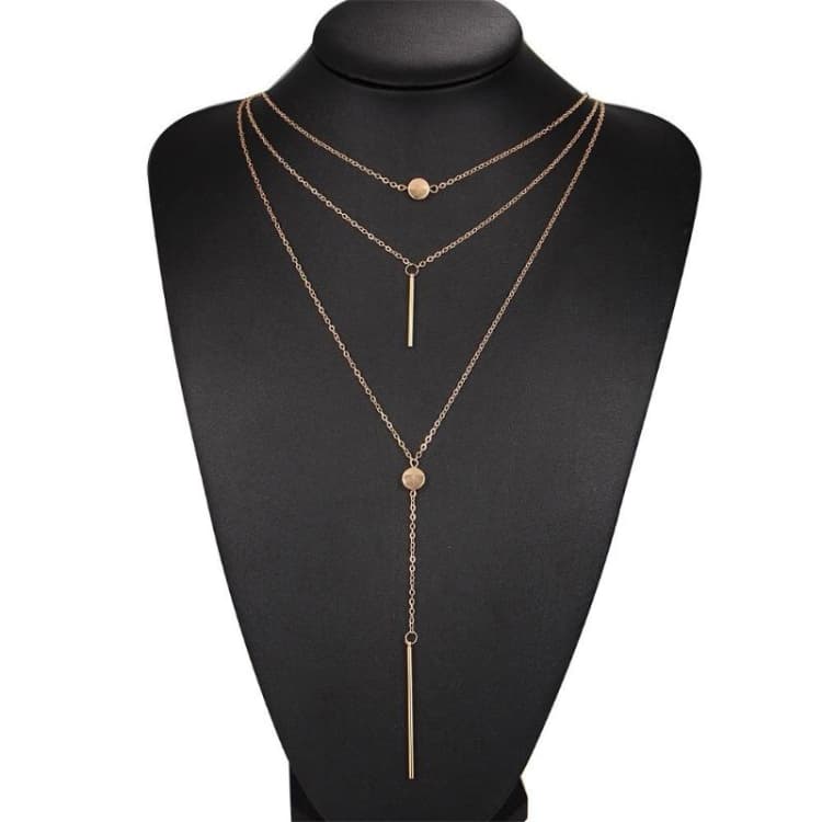 Collana semplice a 3 strati con piccolo punto e barra metallica squisita, catena per maglione (Oro) - Immagine 1