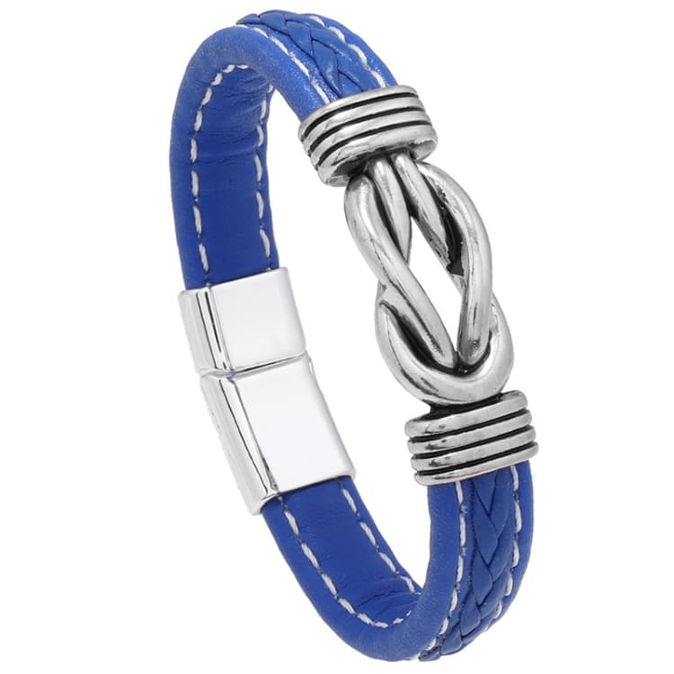 Bracciale in pelle con chiusura magnetica in lega semplice, bracciale intrecciato personalizzato, stile: blu 22,5 cm - Immagine 1