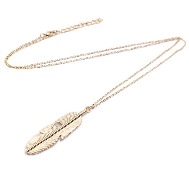 Collana semplice classica con ciondolo a piuma, catena lunga per maglione, gioiello choker per donna (Oro) - Immagine 1