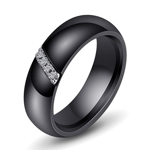 Anello in ceramica nano semplice con zirconi in acciaio al titanio, taglia 9 (nero) - Immagine 1