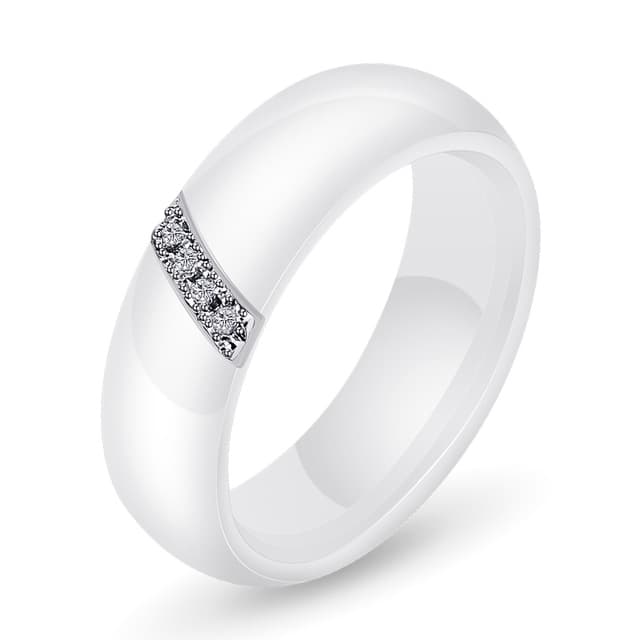 Anello in ceramica nano semplice con zirconi in acciaio al titanio, taglia:9(bianco) - Immagine 1