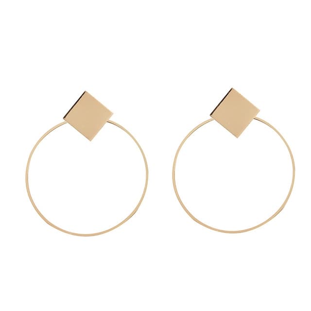 Orecchini a goccia geometrici rotondi e quadrati in stile semplice per donna (Oro) - Immagine 1