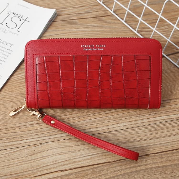 Single Zipper Ladies Wallet Long Wallet Crocodile Coin Purse Student Clutch(Red) - Immagine 1