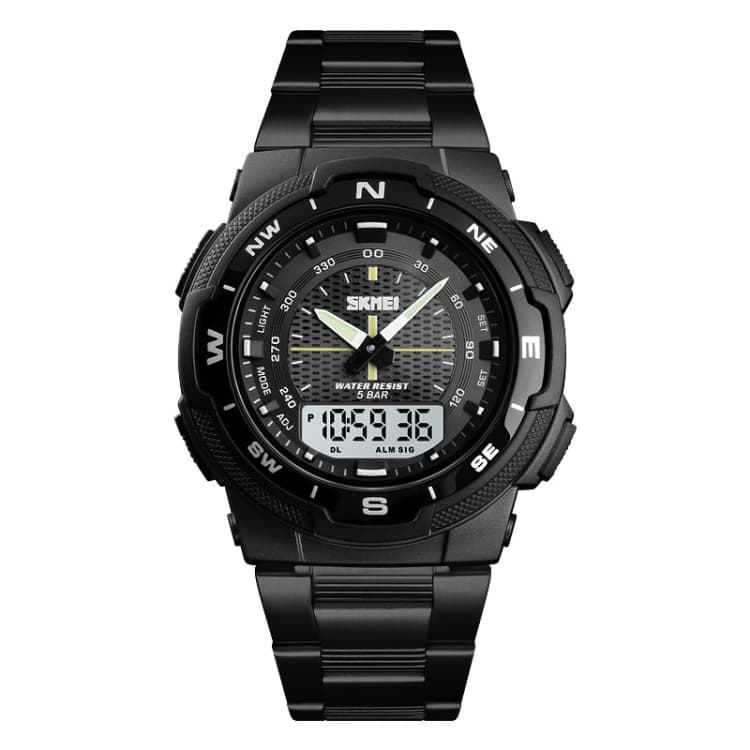SKMEI 1370 Orologio digitale da polso multifunzionale per uomo, sport all'aperto, nottilucente, impermeabile, in acciaio inossidabile (nero bianco) - Immagine 1