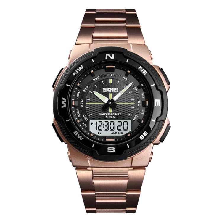 SKMEI 1370 Orologio da polso digitale multifunzionale per uomo, sport all'aperto, nottilucente, impermeabile, in acciaio inossidabile (oro rosa) - Immagine 1