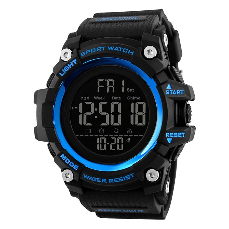 SKMEI 1384 Orologio digitale LED multifunzionale da uomo per esterno, notte, impermeabile, blu - Immagine 1