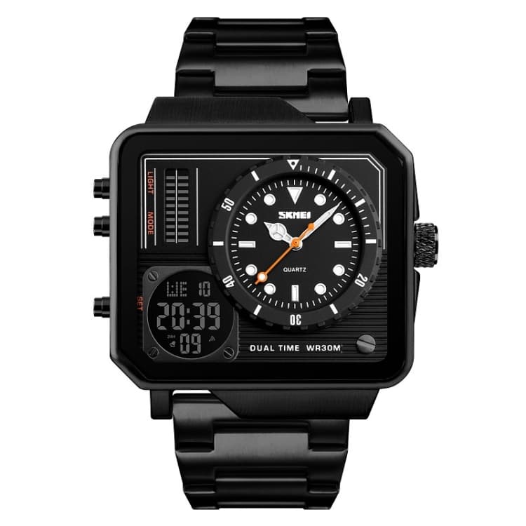 SKMEI 1392 Orologio elettronico multifunzione per sport all'aperto, doppio display, impermeabile, affari (nero) - Immagine 1
