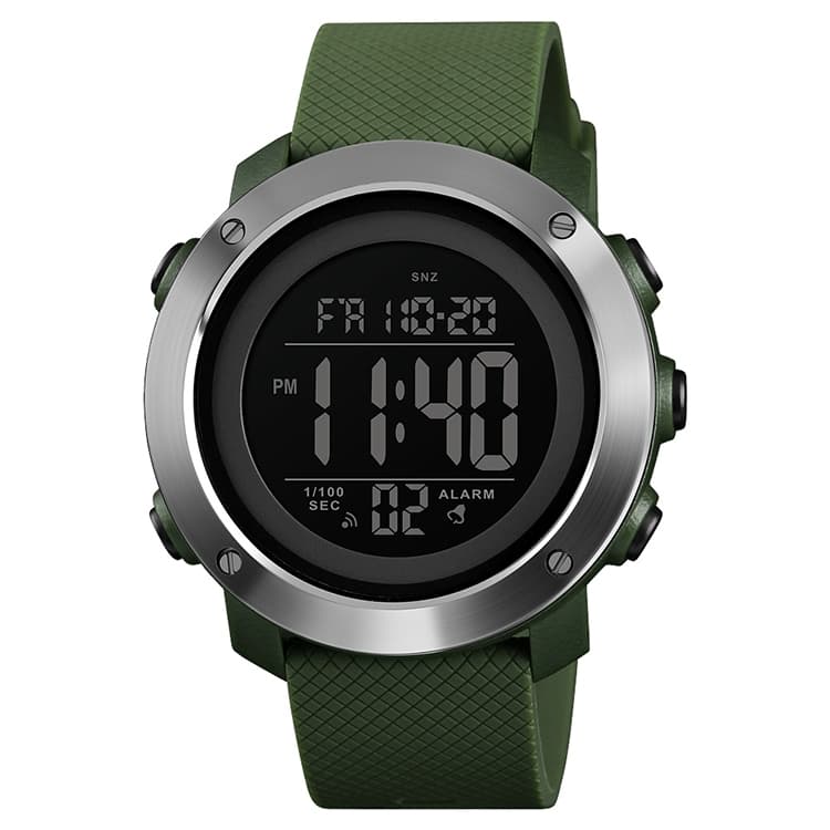 SKMEI 1416 Orologio digitale multifunzionale da esterno, moda, nottilucente, impermeabile, con cassa in acciaio (verde militare) - Immagine 1