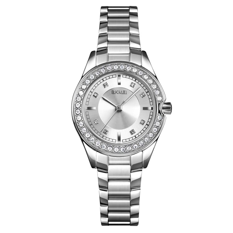 SKMEI 1534 elegante orologio da polso impermeabile in acciaio al quarzo con diamanti incastonati (Argento) - Immagine 1