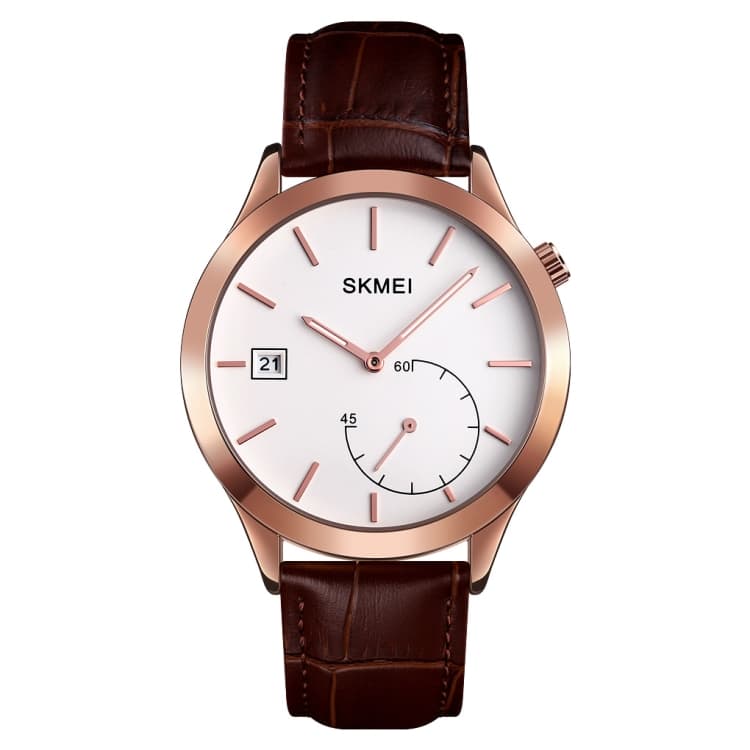 SKMEI 1581 Orologio da uomo creativo e alla moda, semplice, casual, sportivo, impermeabile, a due lancette, al quarzo (Rosa oro caffè) - Immagine 1