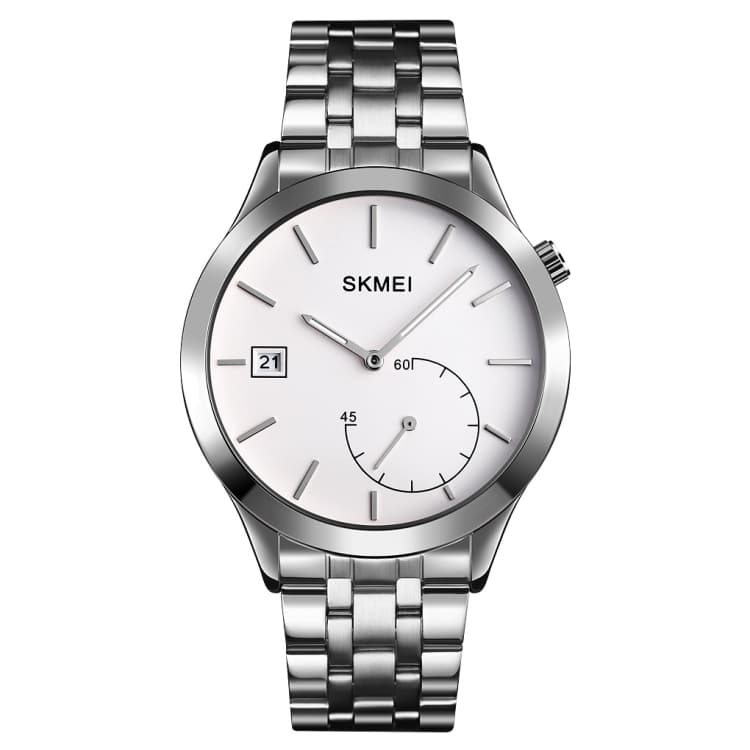 SKMEI 1581 Orologio da uomo creativo e alla moda, semplice, casual, sportivo, impermeabile, a due lancette, al quarzo (cinturino in acciaio argentato) - Immagine 1