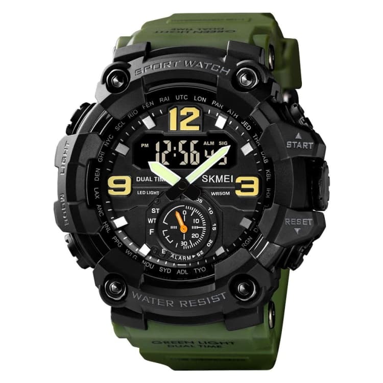 SKMEI 1637 Orologio sportivo da uomo con display digitale, resistente agli urti, cassa in plastica di grandi dimensioni, colore: verde militare - Immagine 1