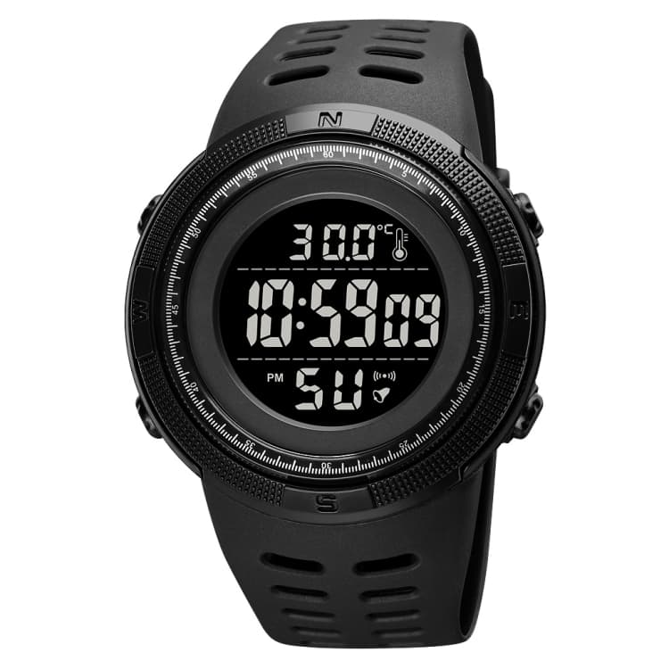 SKMEI 1681 Orologio elettronico luminoso con display digitale LED multifunzionale, supporta la misurazione della temperatura corporea/ambiente (Nero) - Immagine 1