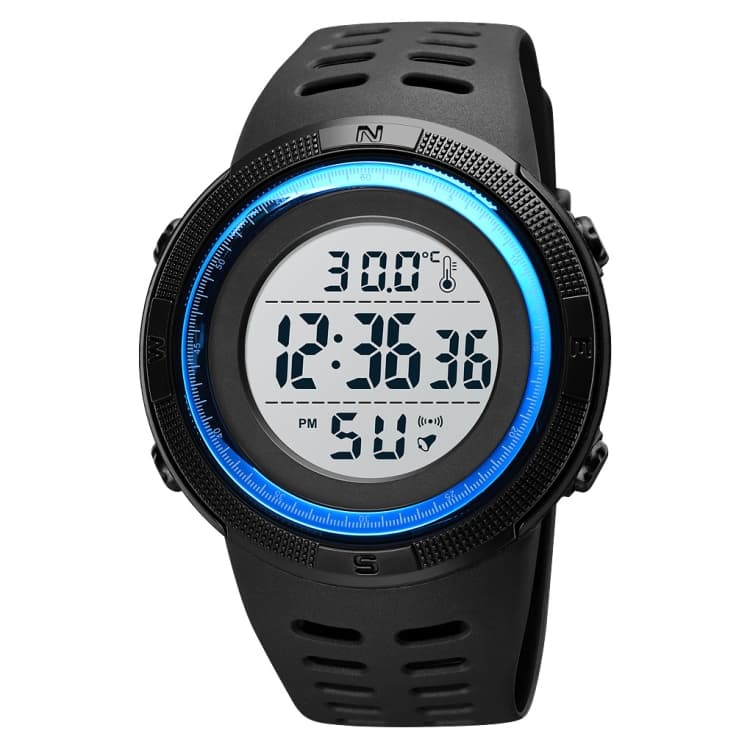 SKMEI 1681 Orologio elettronico luminoso con display digitale LED multifunzionale, supporta la misurazione della temperatura corporea/ambiente (bianco blu) - Immagine 1