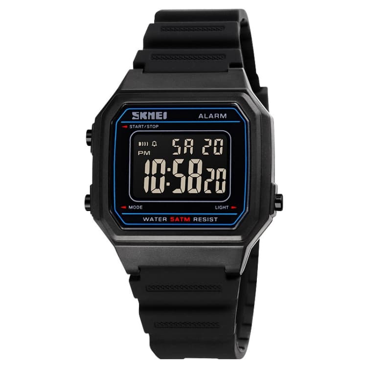 SKMEI 1698 Orologio digitale sportivo multifunzionale impermeabile 50m con fibbia a perno quadrato luminoso (Nero Nero) - Immagine 1