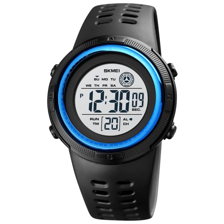 SKMEI 1773 Orologio digitale triplo rotondo con display LED a doppio tempo e retroilluminazione colorata (Blu Bianco) - Immagine 1