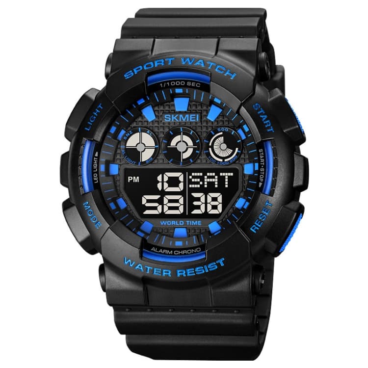 SKMEI 1857 Orologio elettronico impermeabile con cinturino in PU e fibbia in acciaio inossidabile (Blu) - Immagine 1