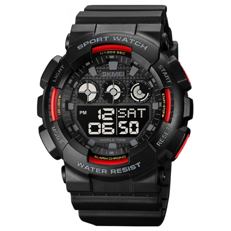 SKMEI 1857 Orologio elettronico impermeabile con cinturino in PU e fibbia in acciaio inossidabile (Rosso) - Immagine 1