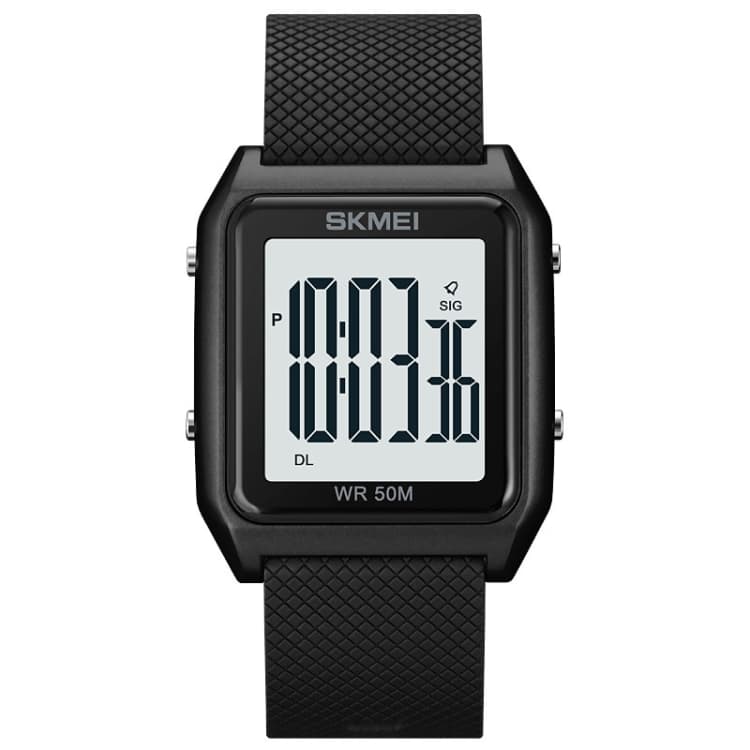 SKMEI 1866 Quadrato Grande Schermo Uomo Cinturino in Acciaio Multifunzione Luce Notturna Sveglia Orologio (Nero Bianco Macchina) - Immagine 1