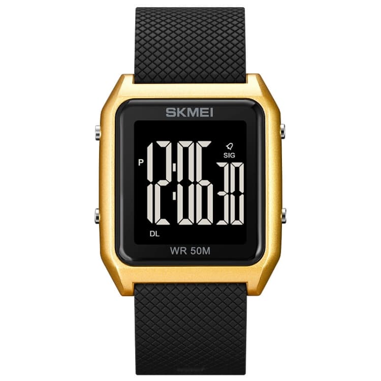 SKMEI 1866 Quadrato Grande Schermo Uomo Cinturino in Acciaio Multifunzione Luce Notturna Sveglia Orologio (Oro Nero Macchina) - Immagine 1