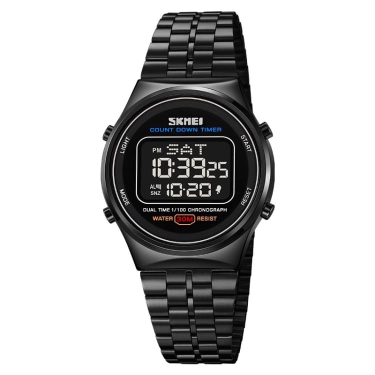 SKMEI 1882 Orologio da polso digitale multifunzionale da uomo in acciaio inossidabile, impermeabile fino a 30 m, luminoso (nero) - Immagine 1