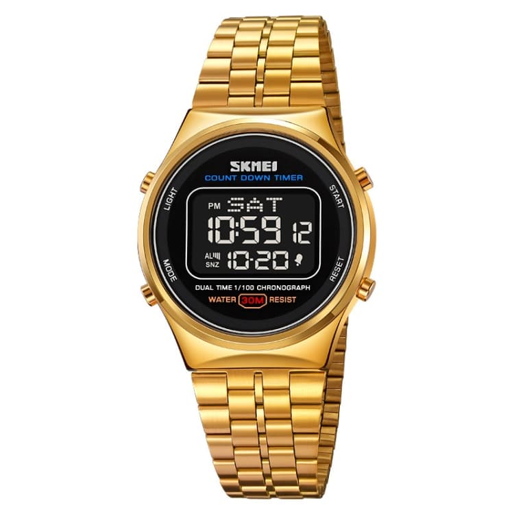 SKMEI 1882 Orologio da polso digitale multifunzionale da uomo in acciaio inossidabile luminoso impermeabile 30M (Oro Nero) - Immagine 1