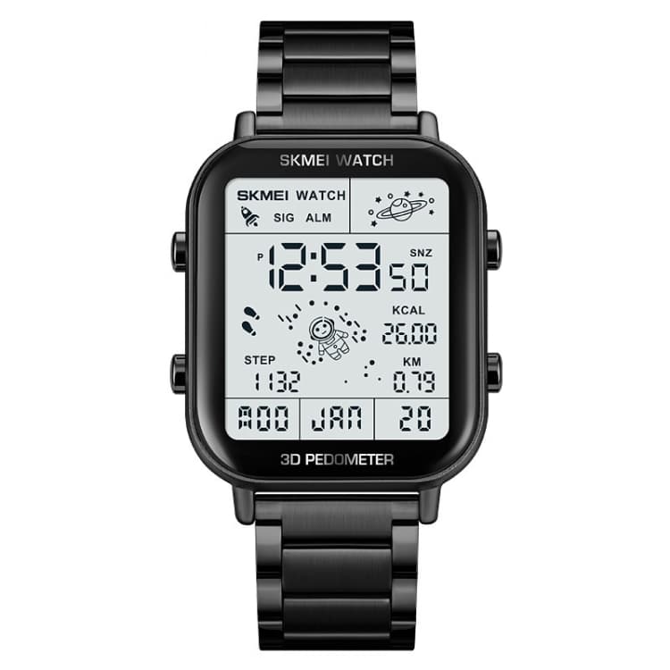 SKMEI 1888 Orologio da polso digitale multifunzionale da uomo in acciaio inossidabile, impermeabile fino a 30 m (nero) - Immagine 1