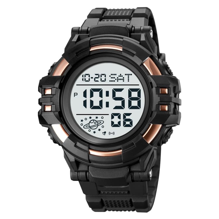 SKMEI 2003 Orologio sportivo multifunzionale con retroilluminazione, conto alla rovescia, sveglia, orologio da uomo (macchina bianca rosa oro) - Immagine 1