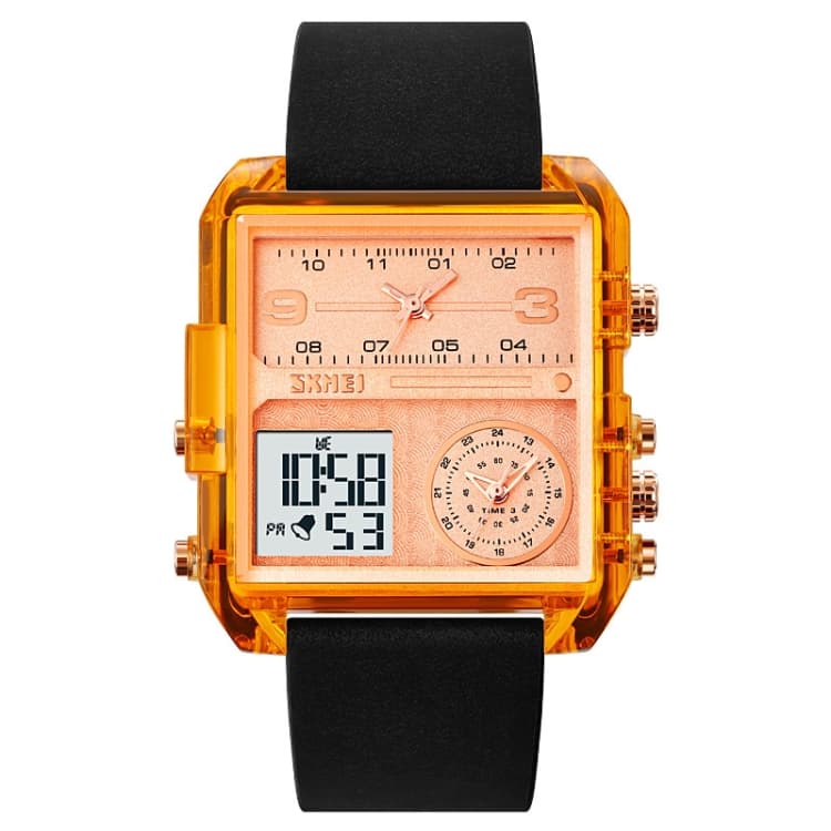SKMEI 2021 Orologio sportivo da uomo con quadrante grande quadrato e triplo movimento (Ambra) - Immagine 1