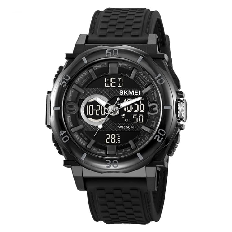 SKMEI 2098 Orologio da polso digitale multifunzionale da uomo con termometro, impermeabile 50 m, doppio display (nero) - Immagine 1