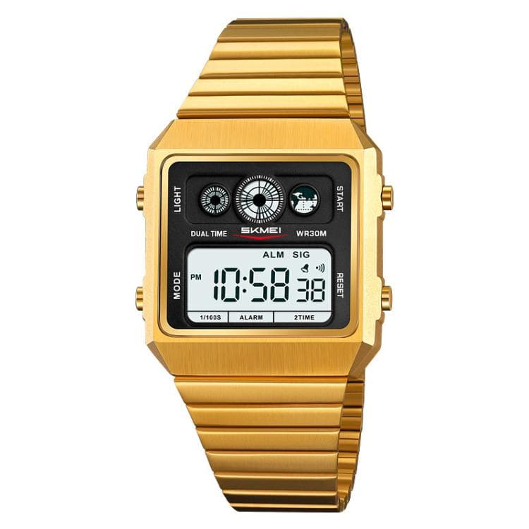 SKMEI 2450 Orologio da uomo multifunzionale business, impermeabile, quadrato, elettronico (Oro) - Immagine 1