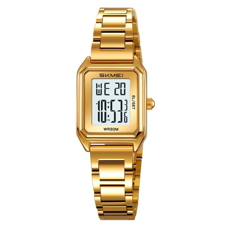 SKMEI 2493 Orologio da donna piccolo quadrato con cinturino in acciaio, Stile: Cassa oro quadrante bianco - Immagine 1