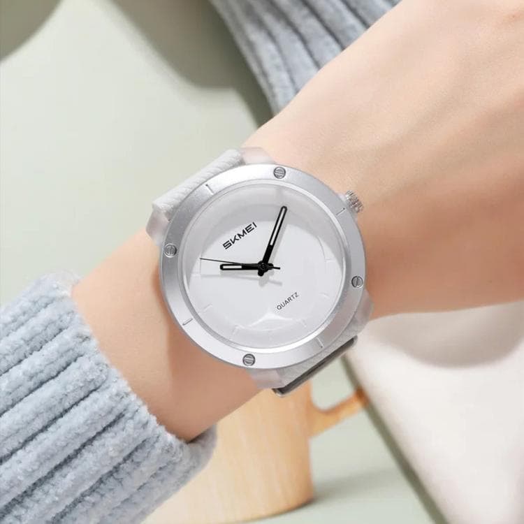 SKMEI 2557 Orologio Unisex Semplice da Coppia, Impermeabile 50m, al Quarzo (Bianco Trasparente) - Immagine 1