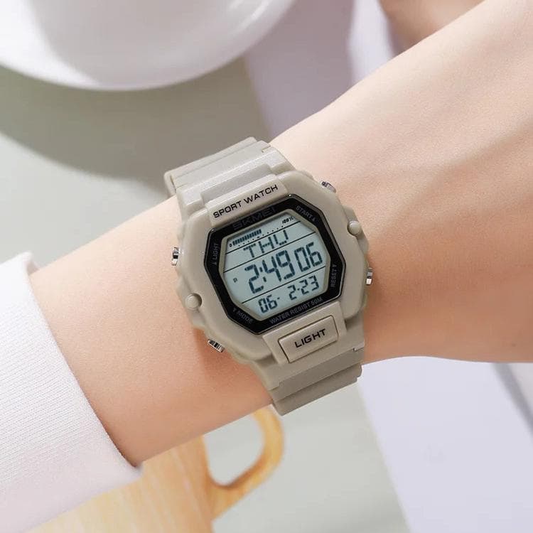 SKMEI 2573 Orologio digitale multifunzionale luminoso con sveglia, resistente all'acqua fino a 50 metri, orologio per studenti (albicocca) - Immagine 1