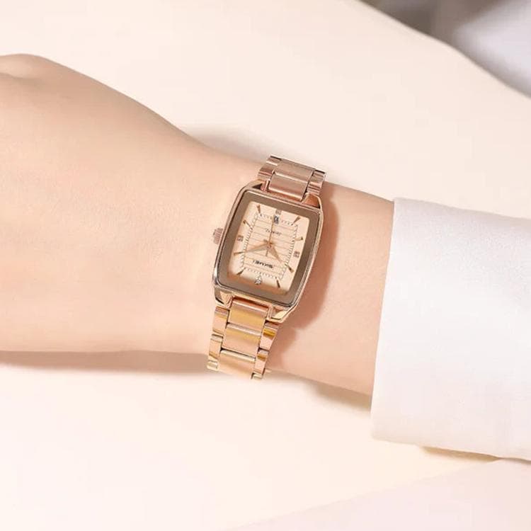 SKMEI 2578 Orologio da donna in acciaio inossidabile, orologio da lavoro vintage quadrato, quarzo resistente all'acqua 30 m (oro rosa) - Immagine 1