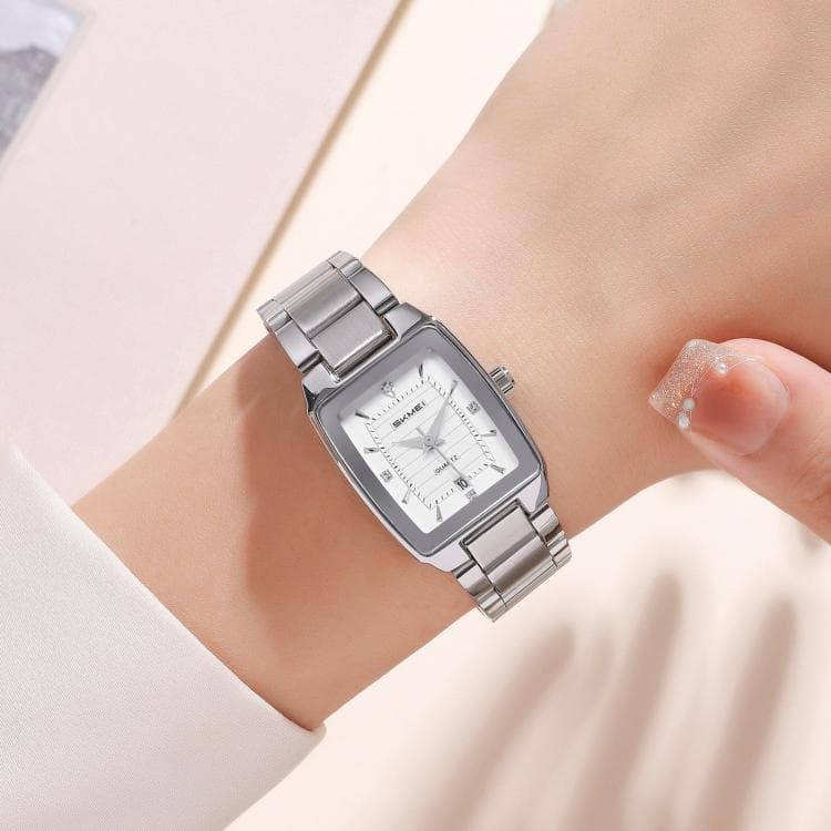 SKMEI 2578 Orologio da donna in acciaio inossidabile, business, vintage, quadrato, 30m, resistente all'acqua, al quarzo (argento) - Immagine 1