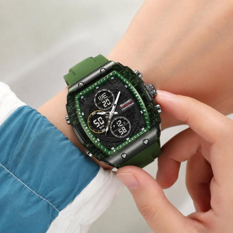 SKMEI 2602 Orologio sportivo multifunzionale a doppio display, 50m di resistenza all'acqua, cronografo luminoso, orologio digitale da esterno (verde militare) - Immagine 1