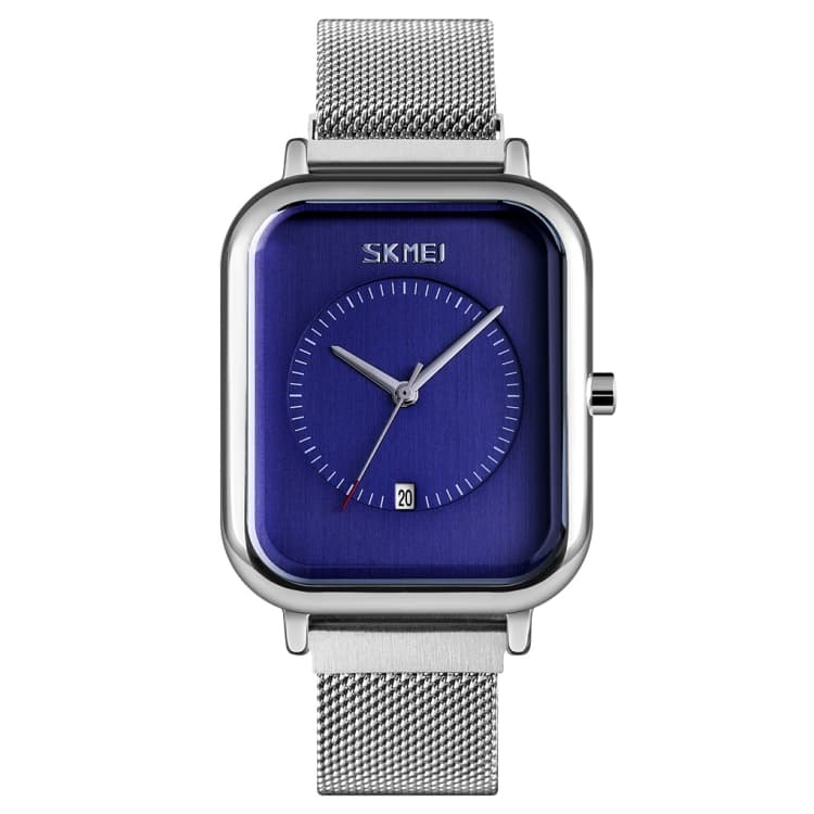SKMEI 9207 Orologio da uomo creativo e semplice, cinturino in rete con chiusura magnetica, cinturino in acciaio, orologio al quarzo per coppia (argento blu) - Immagine 1