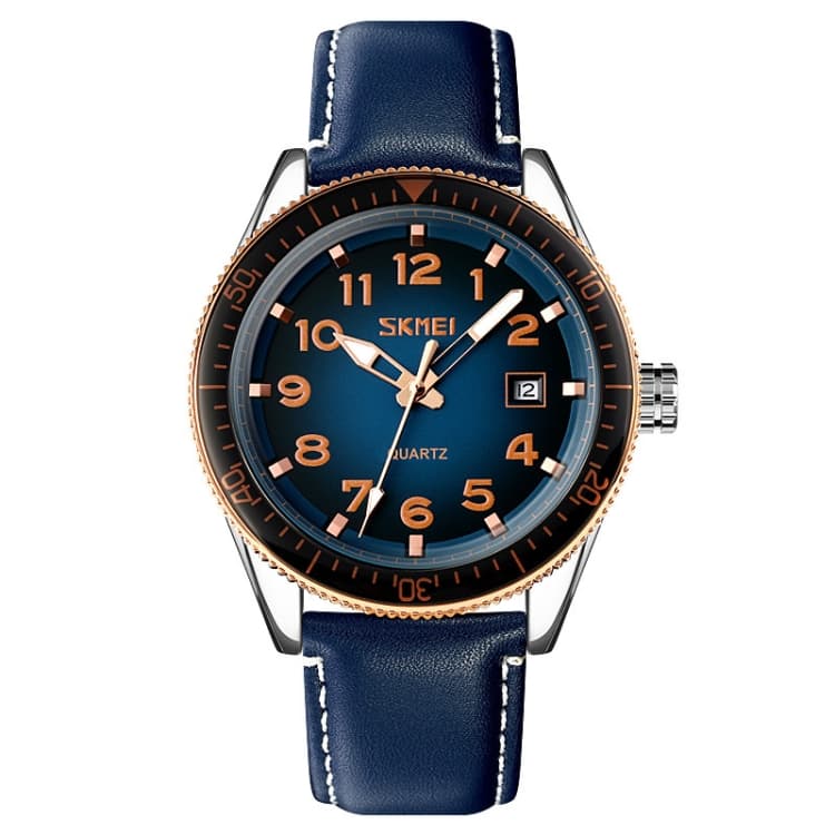 SKMEI 9232 Orologio al quarzo con fibbia in acciaio inossidabile, vetro a specchio, impermeabile (Cinturino - Rosa oro e blu) - Immagine 1