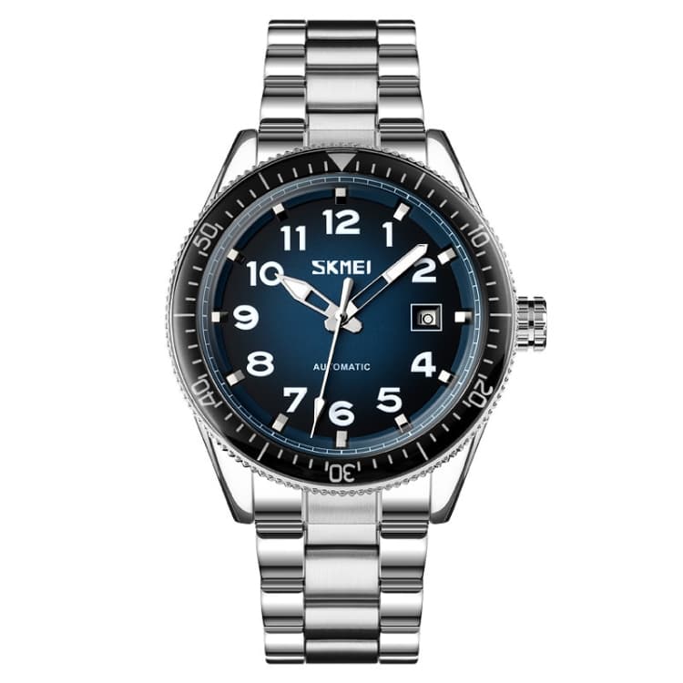 SKMEI 9232 Orologio al quarzo con fibbia in acciaio inossidabile, vetro a specchio, impermeabile (cassa argento, quadrante blu) - Immagine 1