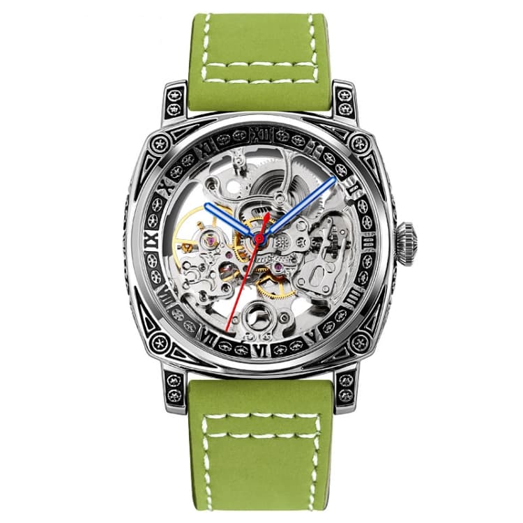 SKMEI 9271 Orologio meccanico impermeabile con cinturino in pelle e fibbia in acciaio inossidabile (Verde) - Immagine 1