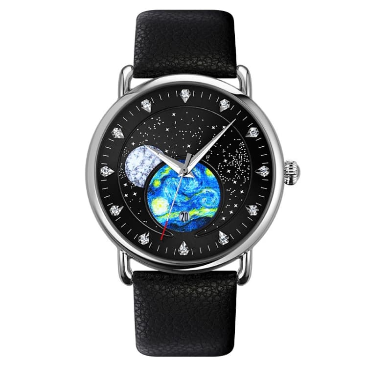 SKMEI 9283 Orologio al quarzo impermeabile con fibbia in acciaio inossidabile e vetro a specchio, Forma: Cinturino in pelle (Nero) - Immagine 1