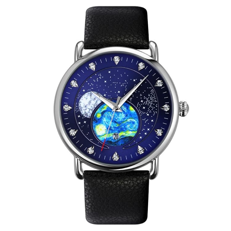 SKMEI 9283 Orologio al quarzo impermeabile con fibbia in acciaio inossidabile e vetro specchio, Forma: Cinturino in pelle (Blu) - Immagine 1