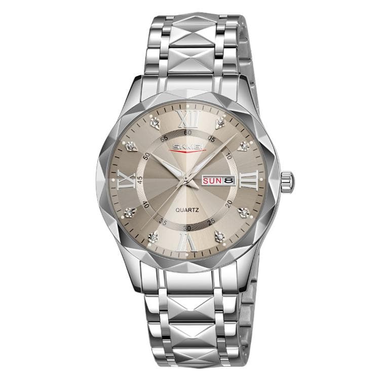 SKMEI Orologio Business Casual con Cassa Diamante, Luminoso, Impermeabile, al Quarzo, Stile: Uomo Argento Quadrante Grigio - Immagine 1