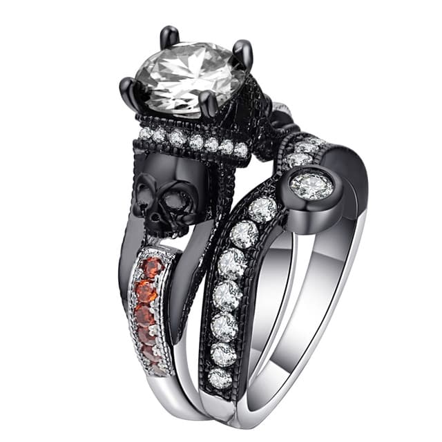 Skull Ring Punk Style Fashion Jewelry, Ring Size:11(Red Plus White BL-B) - Immagine 1