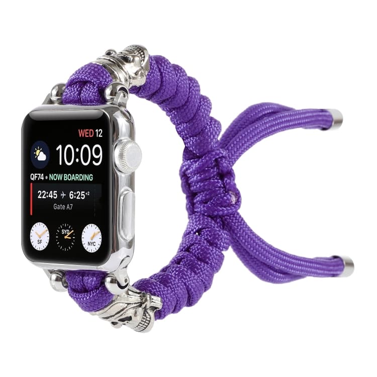 Cinturino per orologio intrecciato a corda con motivo teschio per Apple Watch Ultra 49mm e Watch Ultra 2 49mm / Series 9&8&7 45mm / SE 3&SE 2&6&SE&5&4 44mm / 3&2&1 42mm (Viola) - Immagine 1
