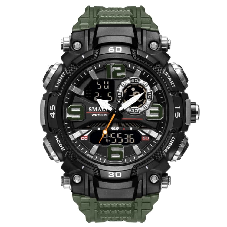 SMAEL 1921 Men Dual Movement Sports Watch Multifunctional Time Night Light Alarm Student Wrist Watch(Army Green) - Immagine 1